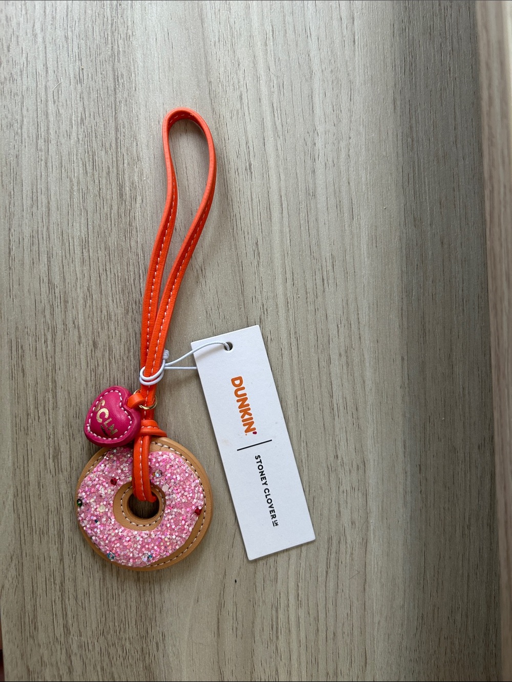 Stoney Clover Lane Dunkin' Pink Glitter Donut  bag charm with Orange Strap